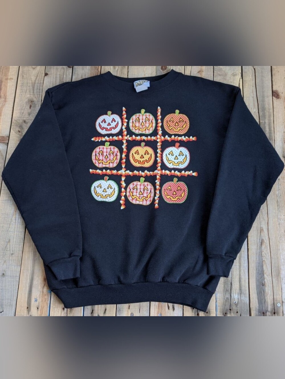 Vintage '90s Halloween Pumpkin & Candy Corn tic-tac-toe sweatshirt  made in USA
